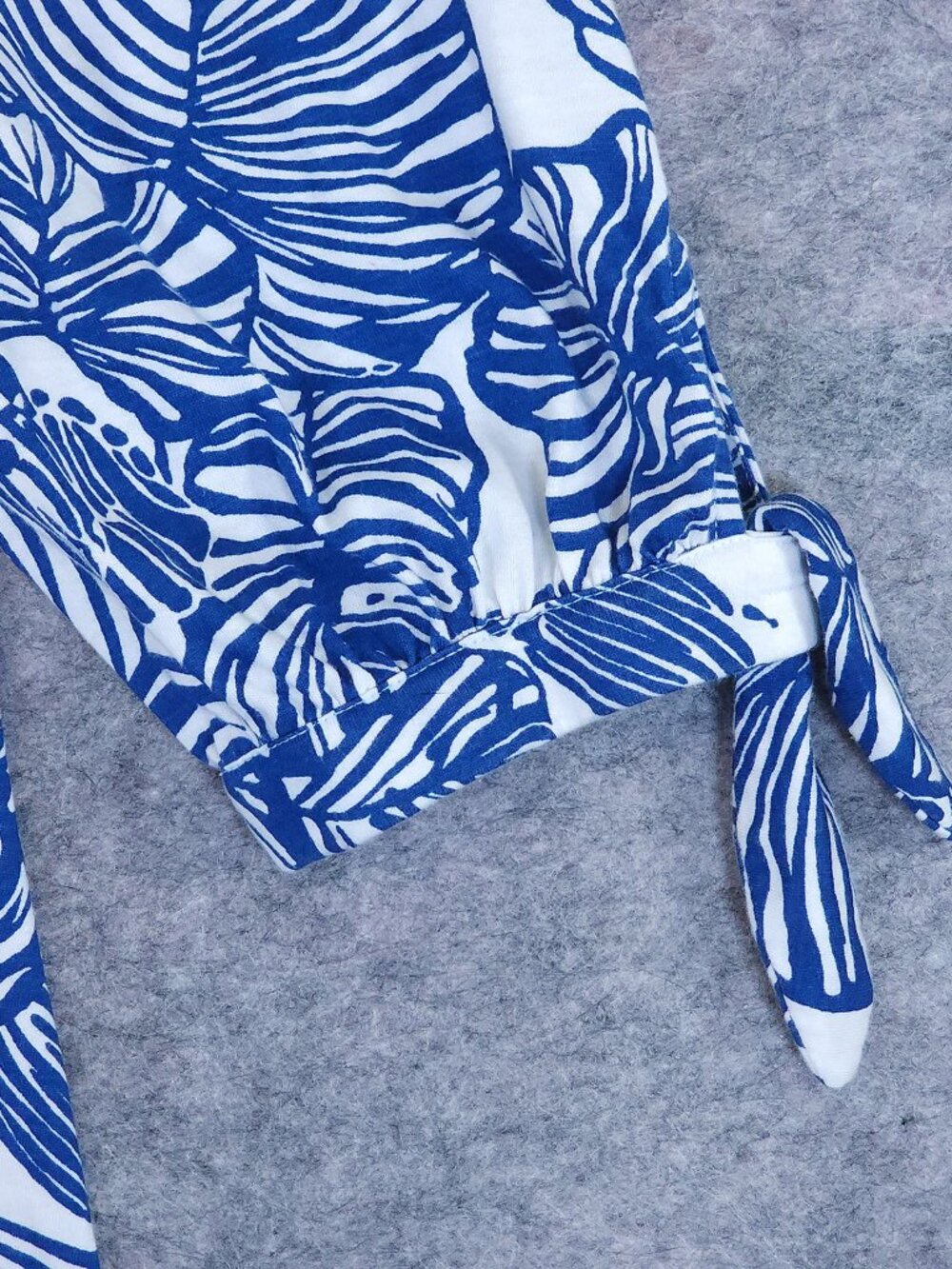 Lilly Pulitzer Cath Dress XXL Blue White Leaf Print Tie Sleeves Tropical Resort - Picture 9 of 12